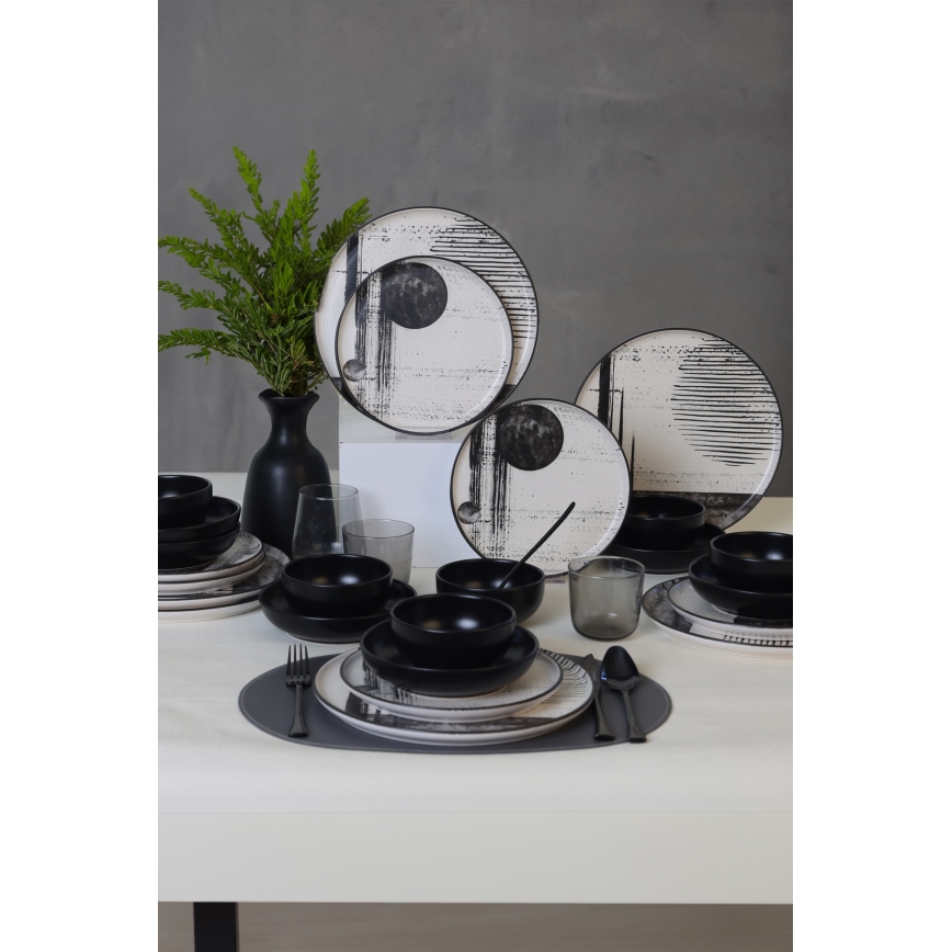 24-piece dinnerware set — white / black / stoneware