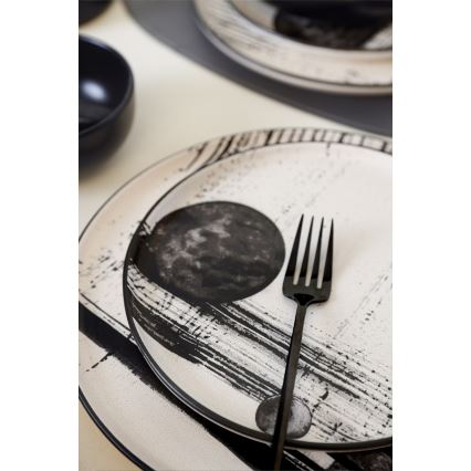 24-piece dinnerware set — white / black / stoneware