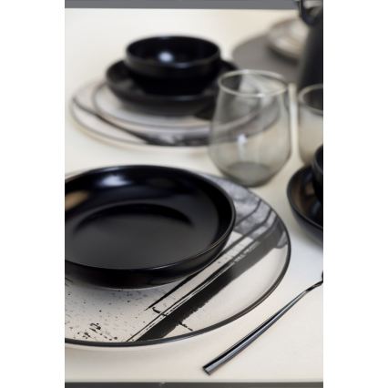 24-piece dinnerware set — white / black / stoneware