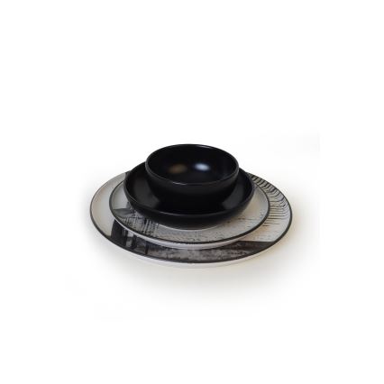 24-piece dinnerware set — white / black / stoneware