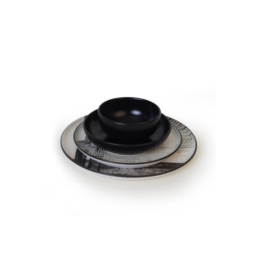 24-piece dinnerware set — white / black / stoneware