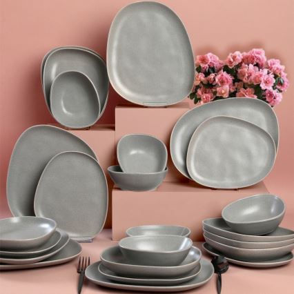 24-piece gray stoneware dining set