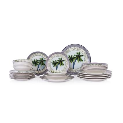 24-piece multicolored ceramic dinner set