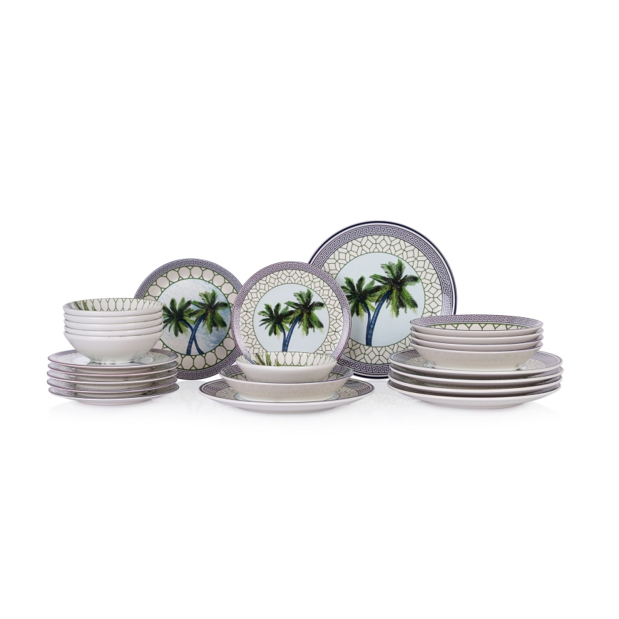 24-piece multicolored ceramic dinner set
