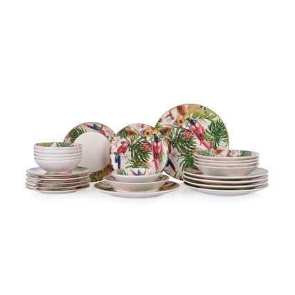 24-piece multicolored ceramic dinnerware set