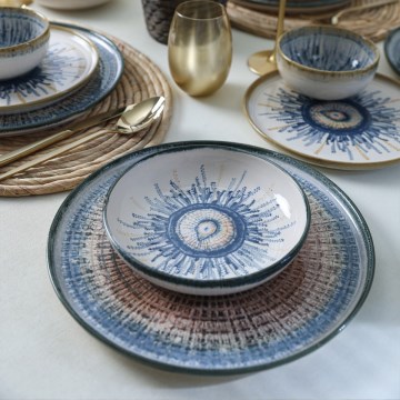 24-piece multicolored stoneware dinner set