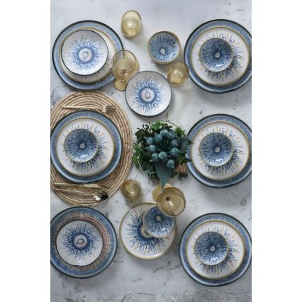 24-piece multicolored stoneware dinner set