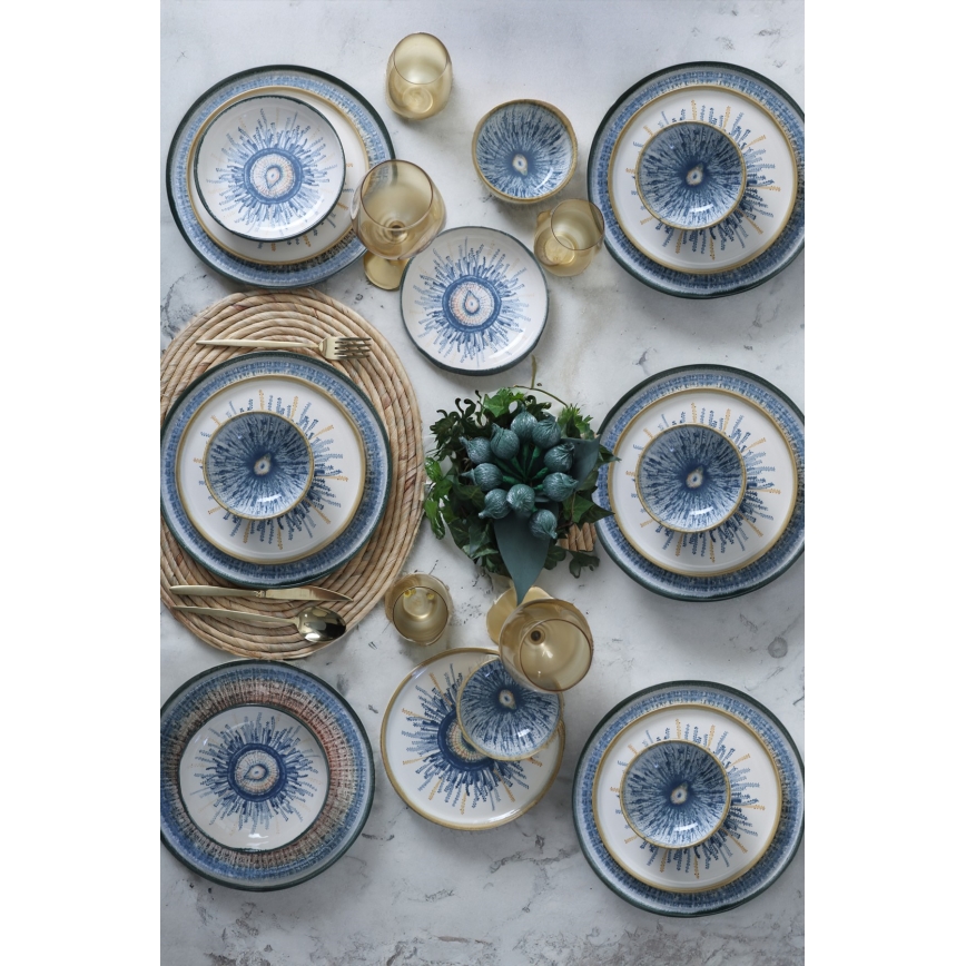 24-piece multicolored stoneware dinner set