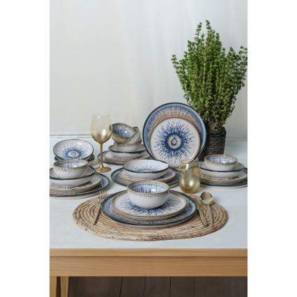 24-piece multicolored stoneware dinner set
