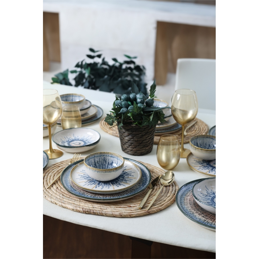 24-piece multicolored stoneware dinner set