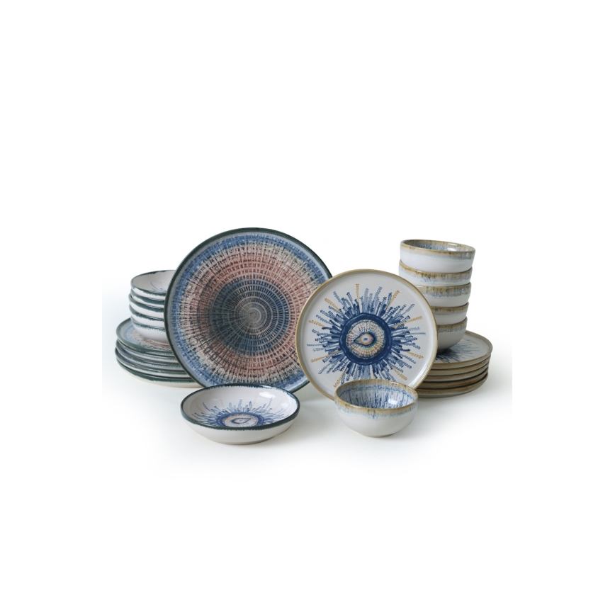 24-piece multicolored stoneware dinner set