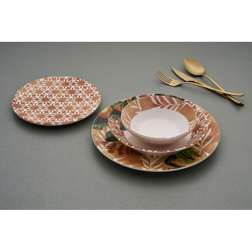 24-piece orange and green ceramic dinnerware set