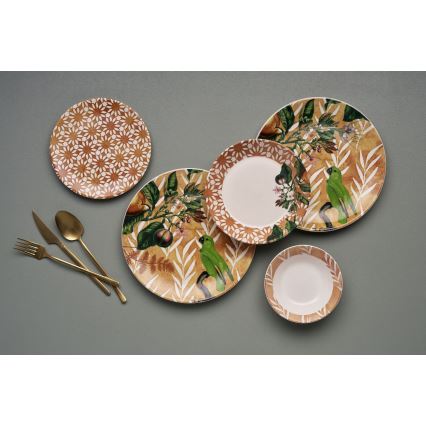 24-piece orange and green ceramic dinnerware set