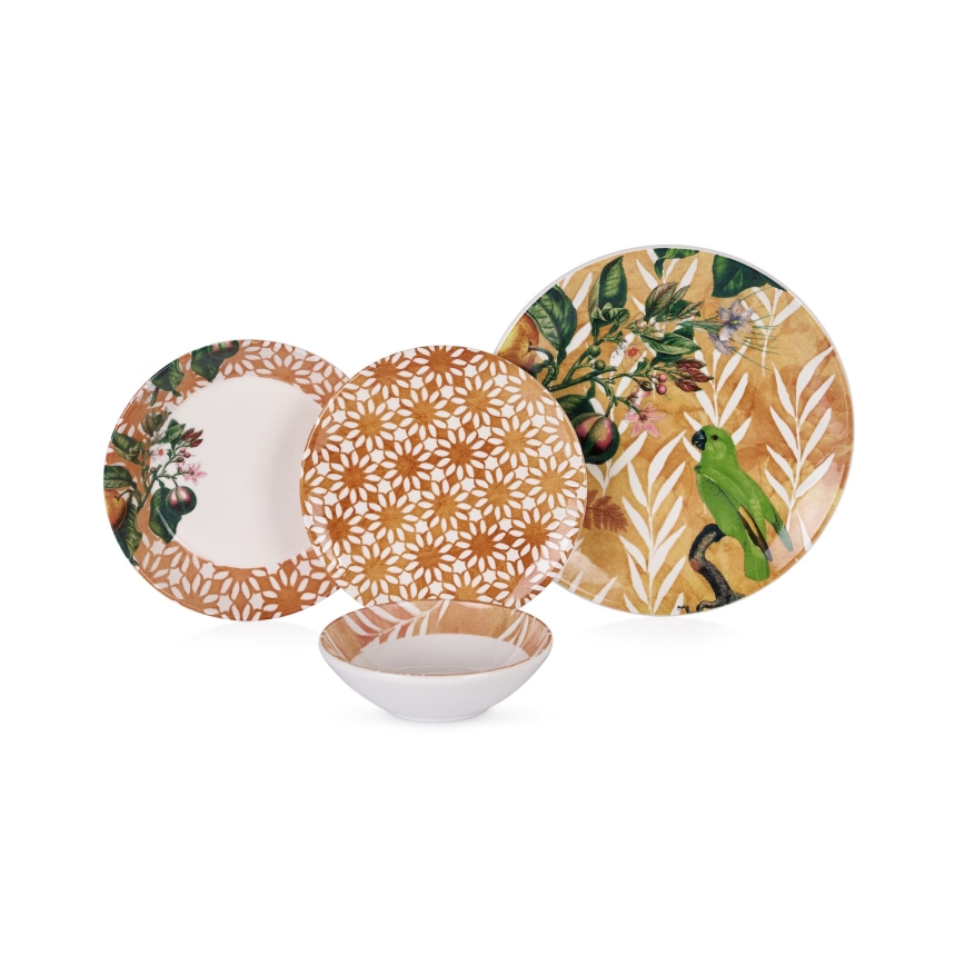 24-piece orange and green ceramic dinnerware set