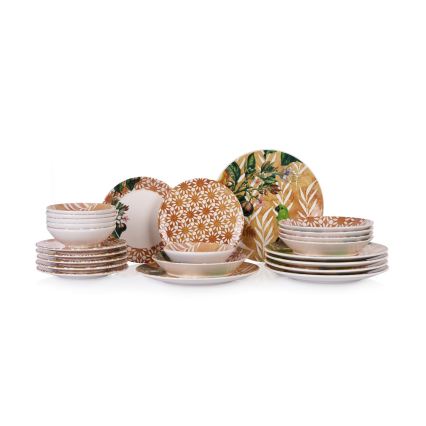 24-piece orange and green ceramic dinnerware set