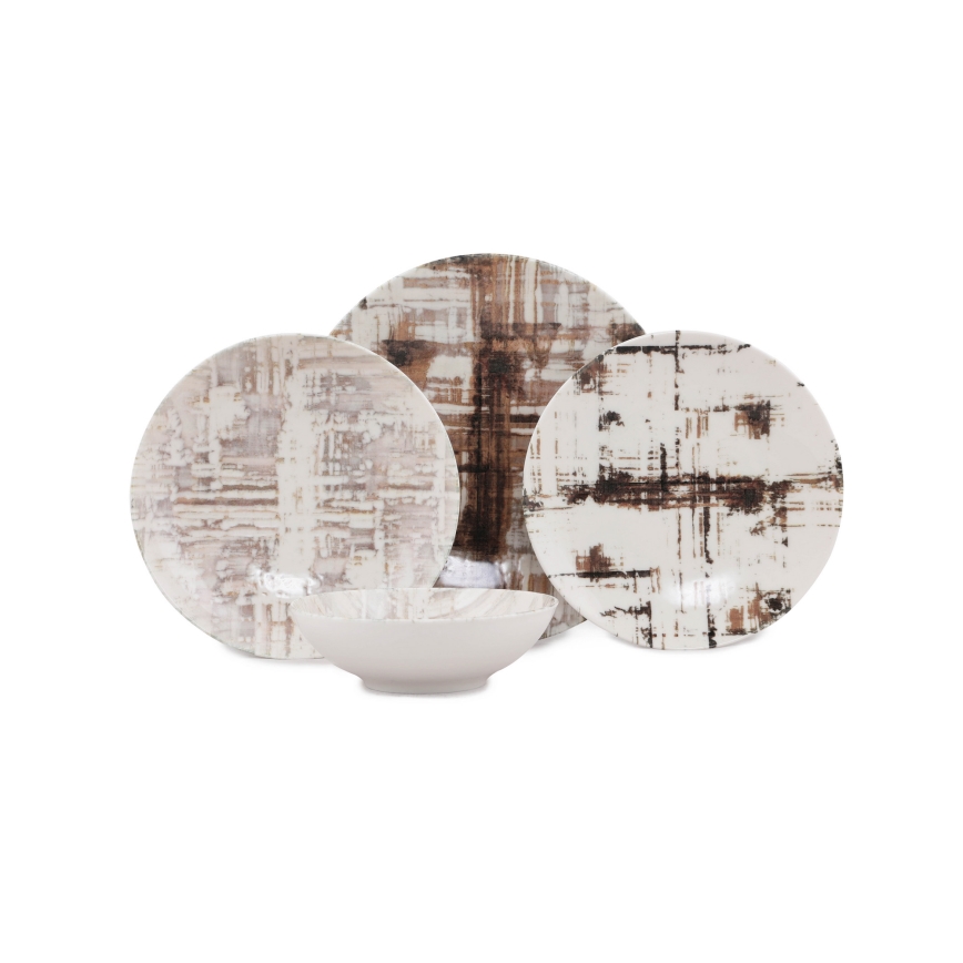 24-piece porcelain dining set, brown/white