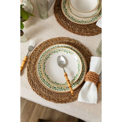 24-piece porcelain dining set cream/beige/green
