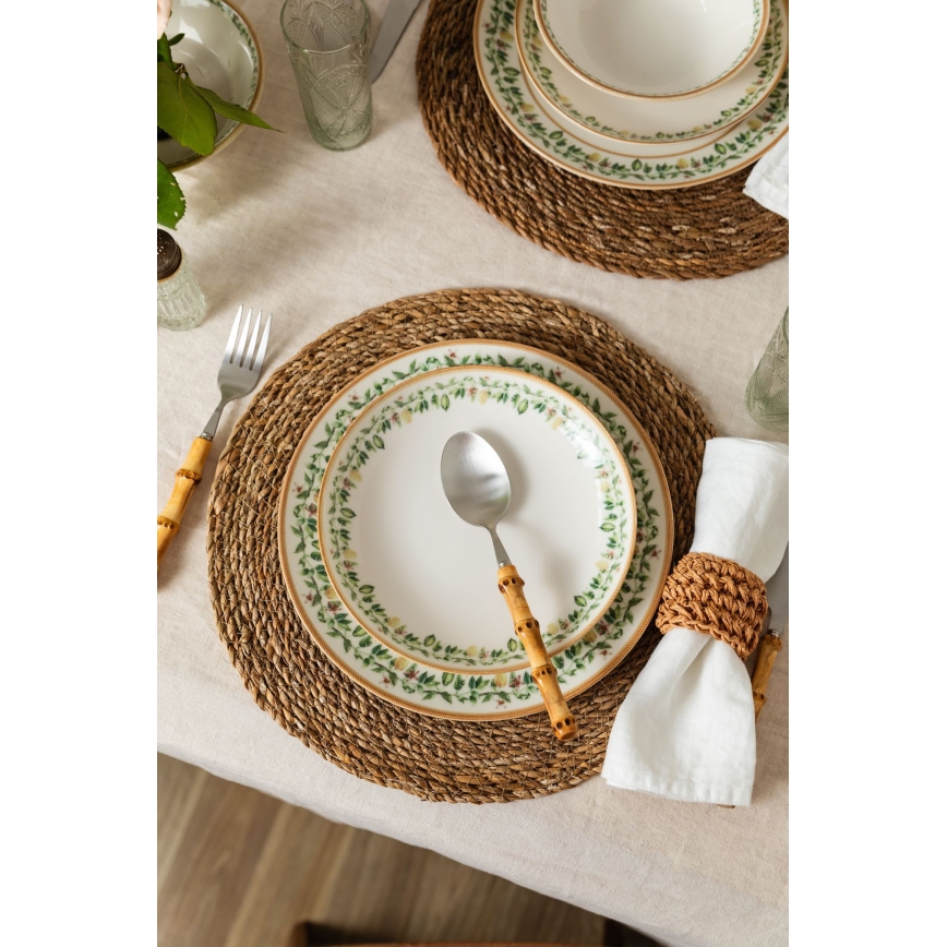 24-piece porcelain dining set cream/beige/green