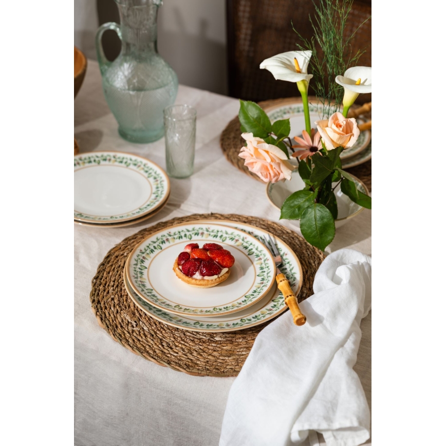 24-piece porcelain dining set cream/beige/green