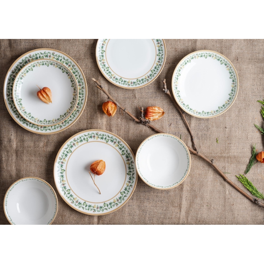 24-piece porcelain dining set cream/beige/green