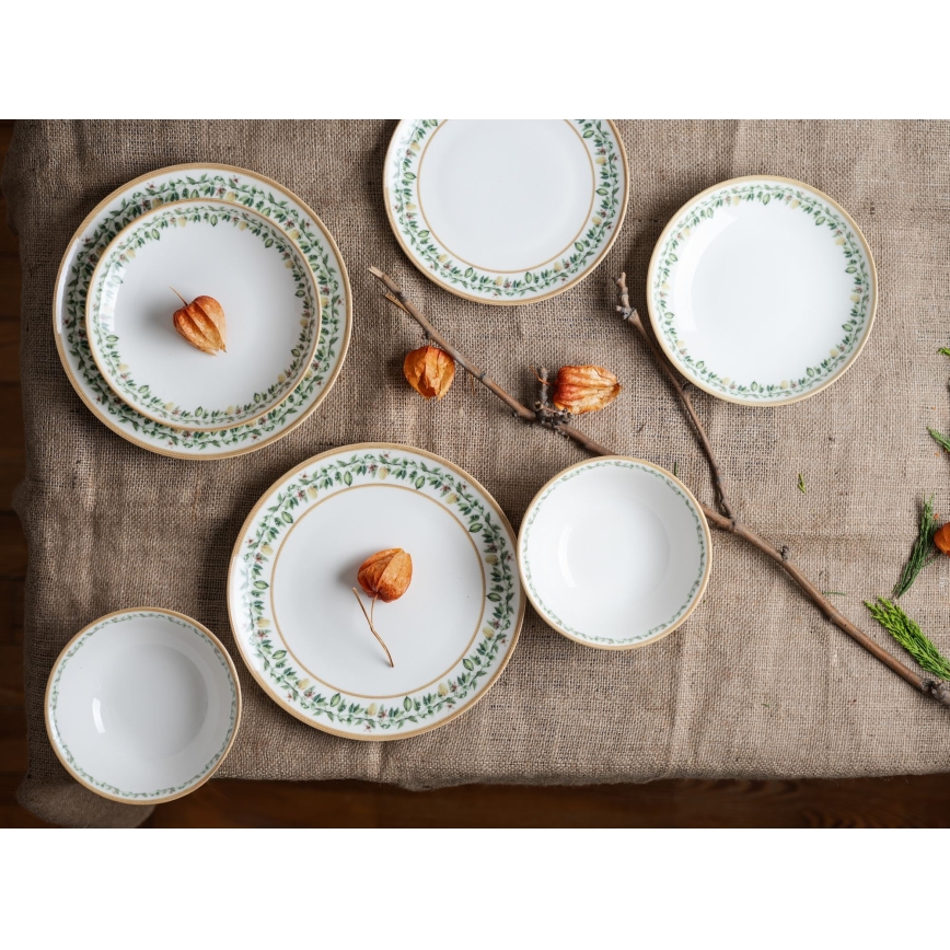 24-piece porcelain dining set cream/beige/green