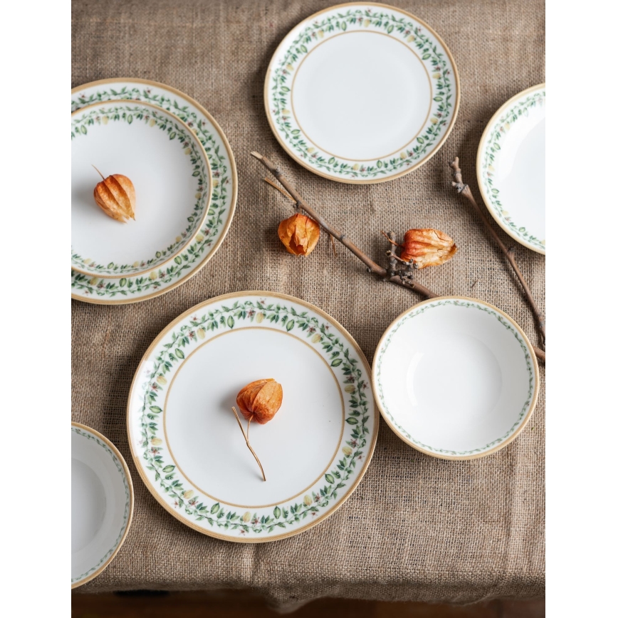 24-piece porcelain dining set cream/beige/green