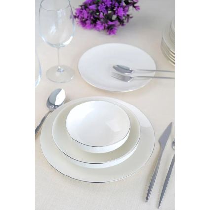 24-piece porcelain dining set in elegant white and silver