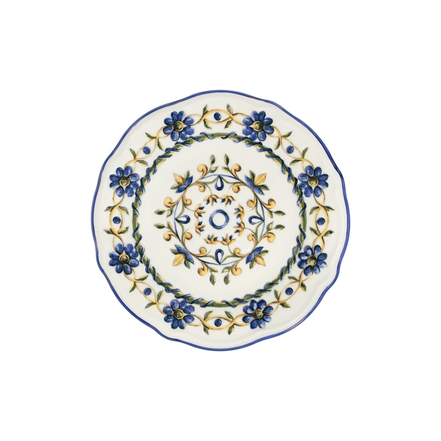 24-piece porcelain dining set in white, blue and yellow