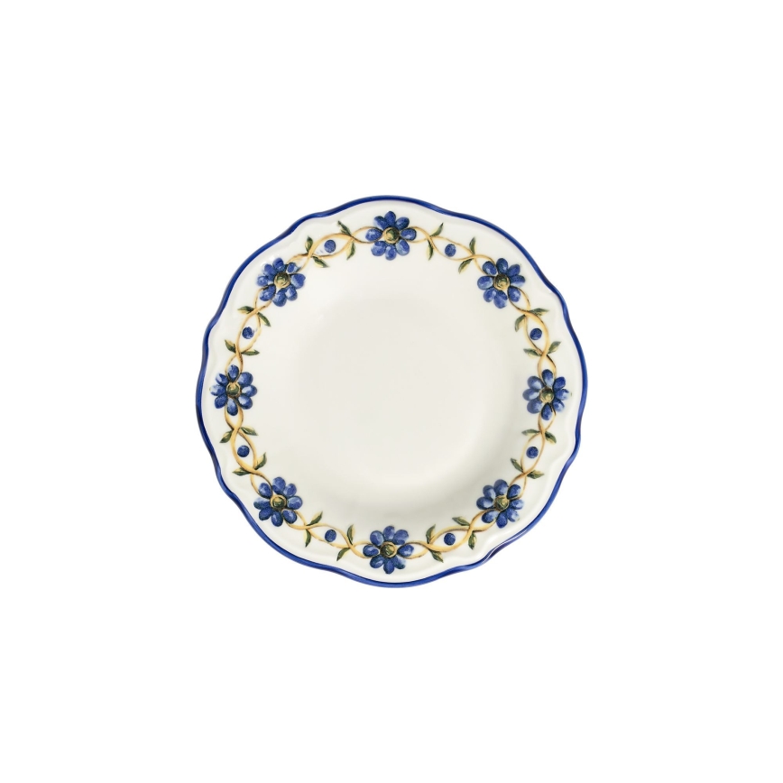 24-piece porcelain dining set in white, blue and yellow