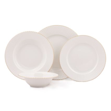 24-piece porcelain dining set in white with gold trim