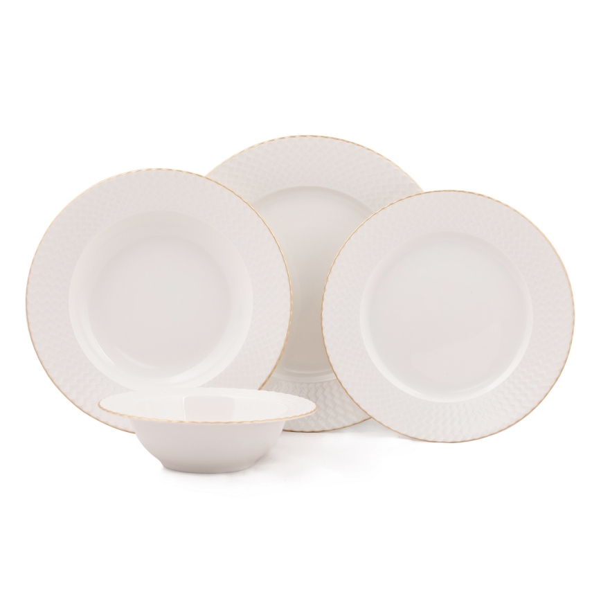 24-piece porcelain dining set in white with gold trim