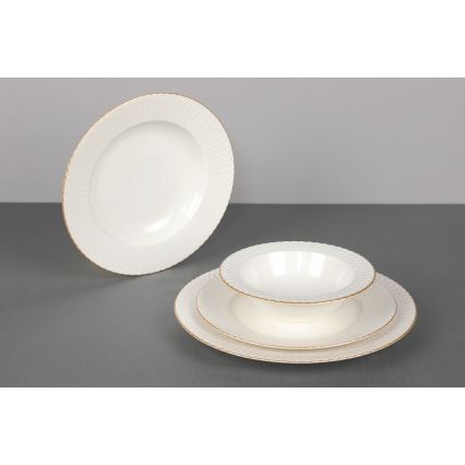 24-piece porcelain dining set in white with gold trim