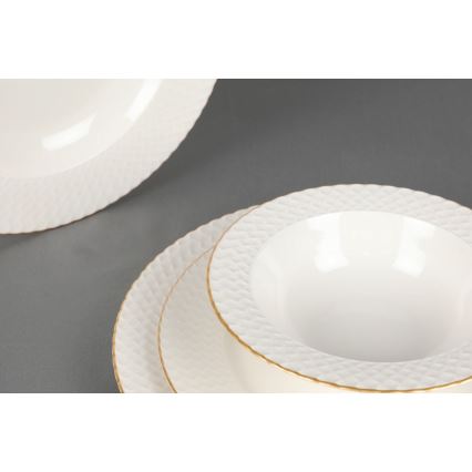 24-piece porcelain dining set in white with gold trim
