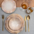 24-piece porcelain dining set, orange/blue