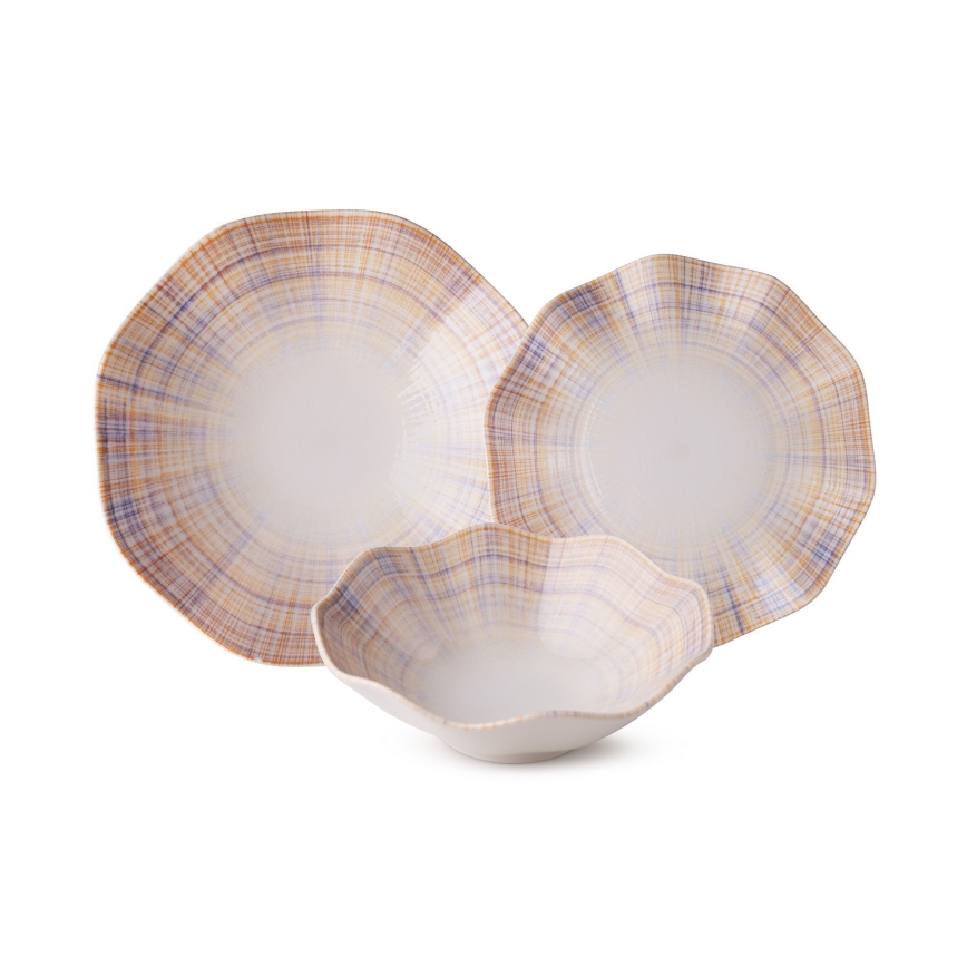 24-piece porcelain dining set, orange/blue