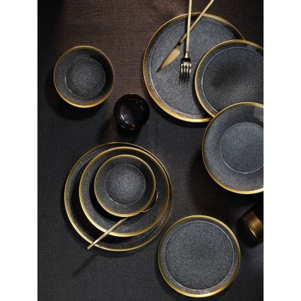 24-piece porcelain dinner set, anthracite/gold