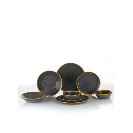 24-piece porcelain dinner set, anthracite/gold