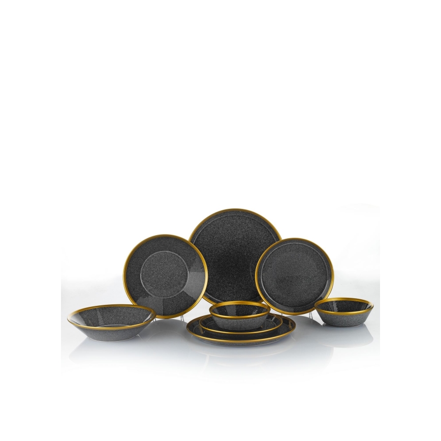 24-piece porcelain dinner set, anthracite/gold