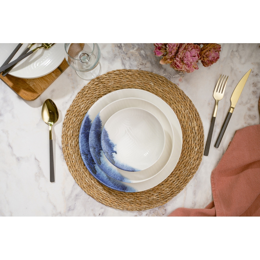 24-piece porcelain dinner set, cream/blue