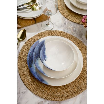 24-piece porcelain dinner set, cream/blue