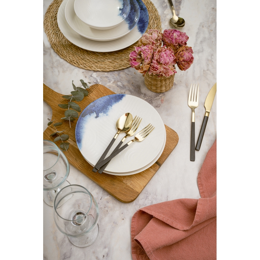 24-piece porcelain dinner set, cream/blue