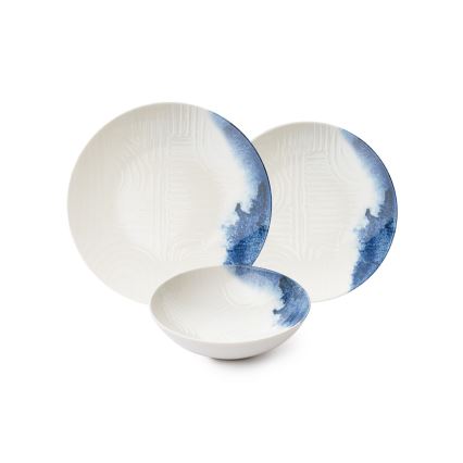 24-piece porcelain dinner set, cream/blue
