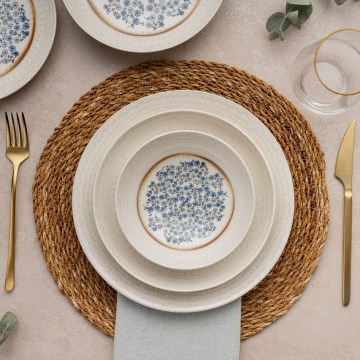 24-piece porcelain dinner set in blue and beige