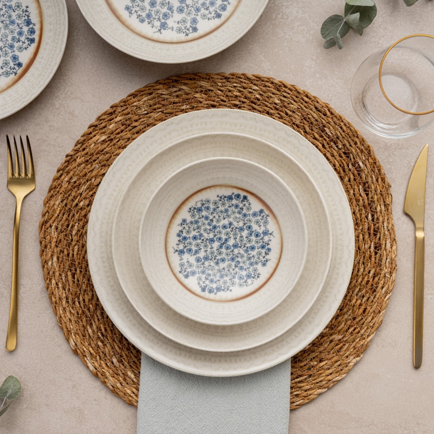24-piece porcelain dinner set in blue and beige