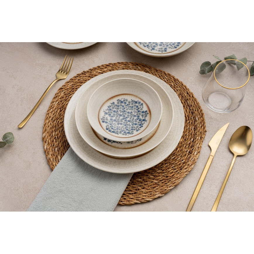 24-piece porcelain dinner set in blue and beige