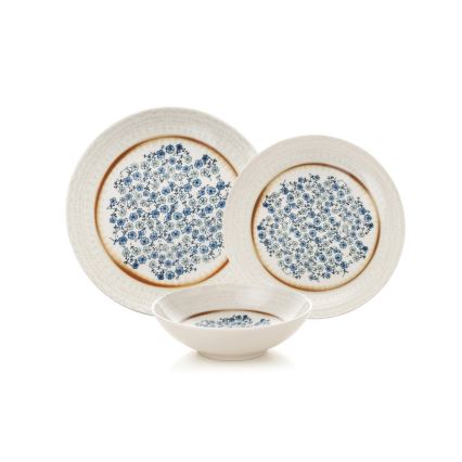24-piece porcelain dinner set in blue and beige