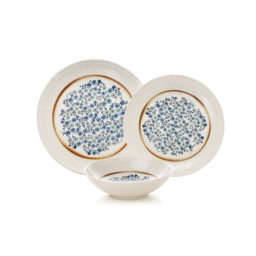 24-piece porcelain dinner set in blue and beige