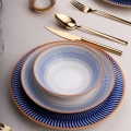 24-piece porcelain dinner set in blue and orange
