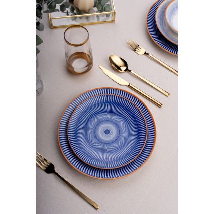 24-piece porcelain dinner set in blue and orange