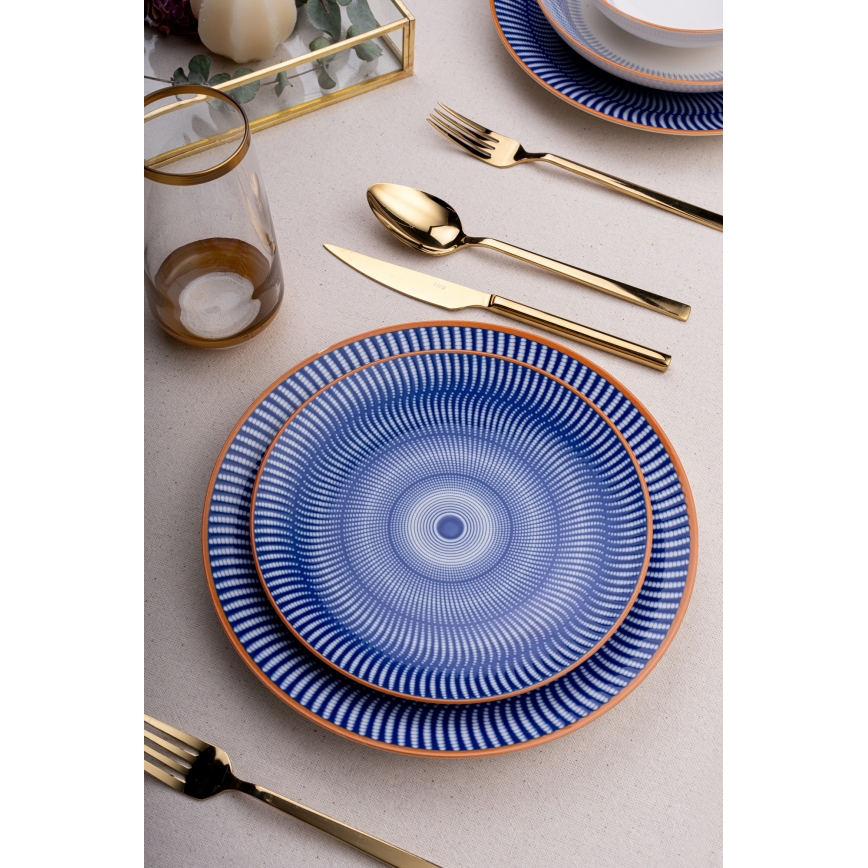 24-piece porcelain dinner set in blue and orange